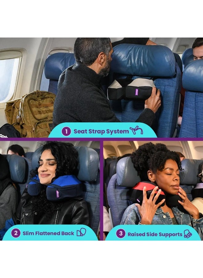 Cabeau - The Neck's Evolution S3 Memory Foam Pillow | Chin & Neck Support, Keeps Mouth Closed, No Head Tilt, Comfiest, AirFlow Design & Seat Strap System, for Travel & Home, Washable Cover - Blue - Image 1