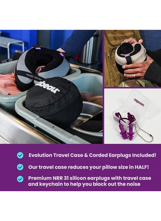 Cabeau - The Neck's Evolution S3 Memory Foam Pillow | Chin & Neck Support, Keeps Mouth Closed, No Head Tilt, Comfiest, AirFlow Design & Seat Strap System, for Travel & Home, Washable Cover - Blue - Image 1