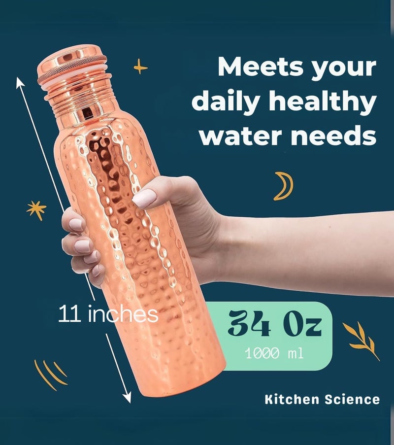Kitchen Science Authentic Ayurvedic Copper Water Bottle (34oz/1000 ml) w/Copper Tumbler for Drinking Water, Carrying Bag & Deco Sleeve | Lab-Tested, Leak-Proof - Image 5