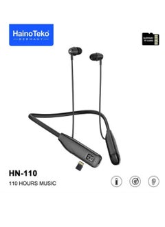 Haino Teko HN110 Bluetooth Neck Band Headphone 110 Hours Music With High Bass Sound Quality Super Clear Mic And TF Card Support Black  - Image 1