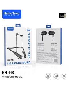 Haino Teko HN110 Bluetooth Neck Band Headphone 110 Hours Music With High Bass Sound Quality Super Clear Mic And TF Card Support Black  - Image 2