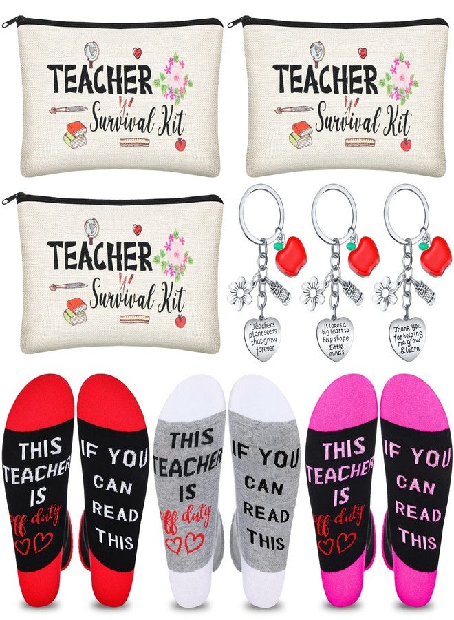 Sureio طقم هدايا تقدير المعلم 9 قطع Sureio، حقيبة طوارئ، جوارب وسلاسل مفاتيح لهدايا عيد ميلاد المعلم وعودة إلى المدرسة (نمط الزهور) - Image 1