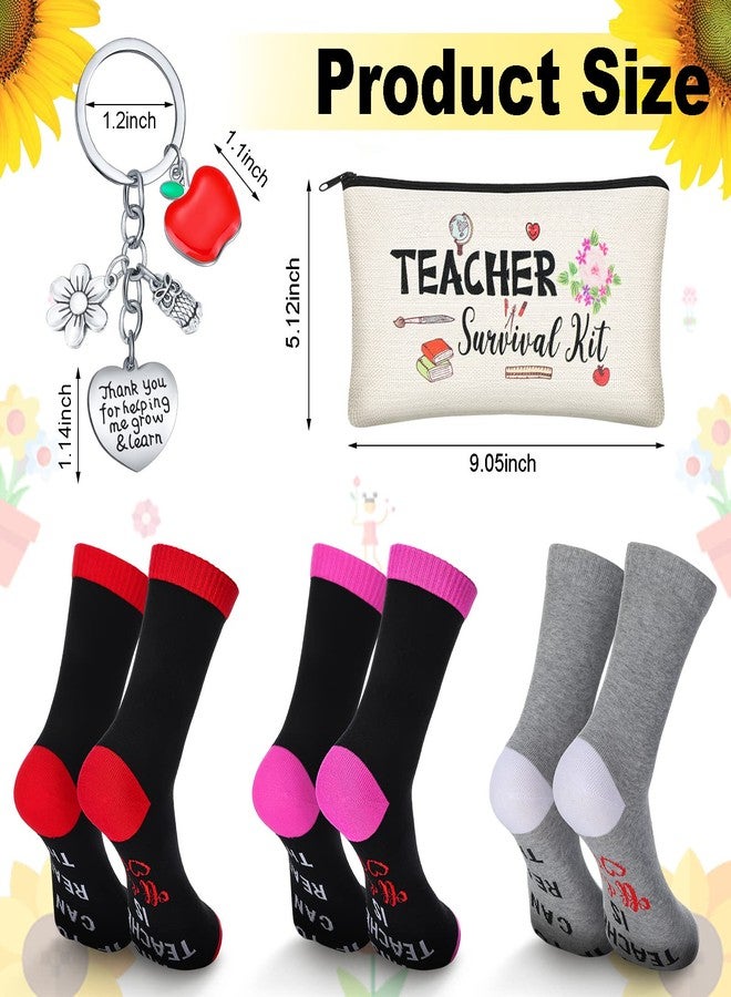 Sureio طقم هدايا تقدير المعلم 9 قطع Sureio، حقيبة طوارئ، جوارب وسلاسل مفاتيح لهدايا عيد ميلاد المعلم وعودة إلى المدرسة (نمط الزهور) - Image 2