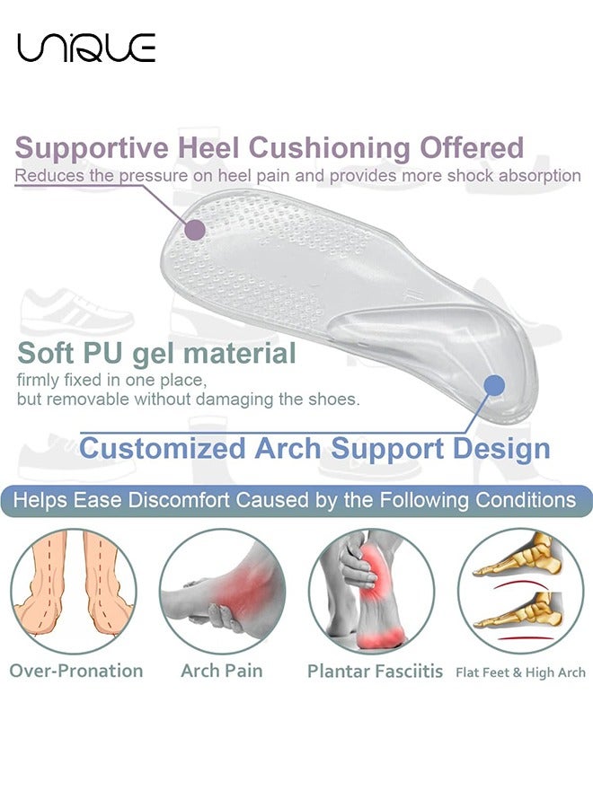 Unique 2 Pairs Arch Support Shoe Inserts for Plantar Fasciitis Relief, Self-Adhesive Arch Pads Heel Cushion for Flats, Heel Pain, Gel Arch Insoles for Men and Women (S+L, Transparent)  - Image 3