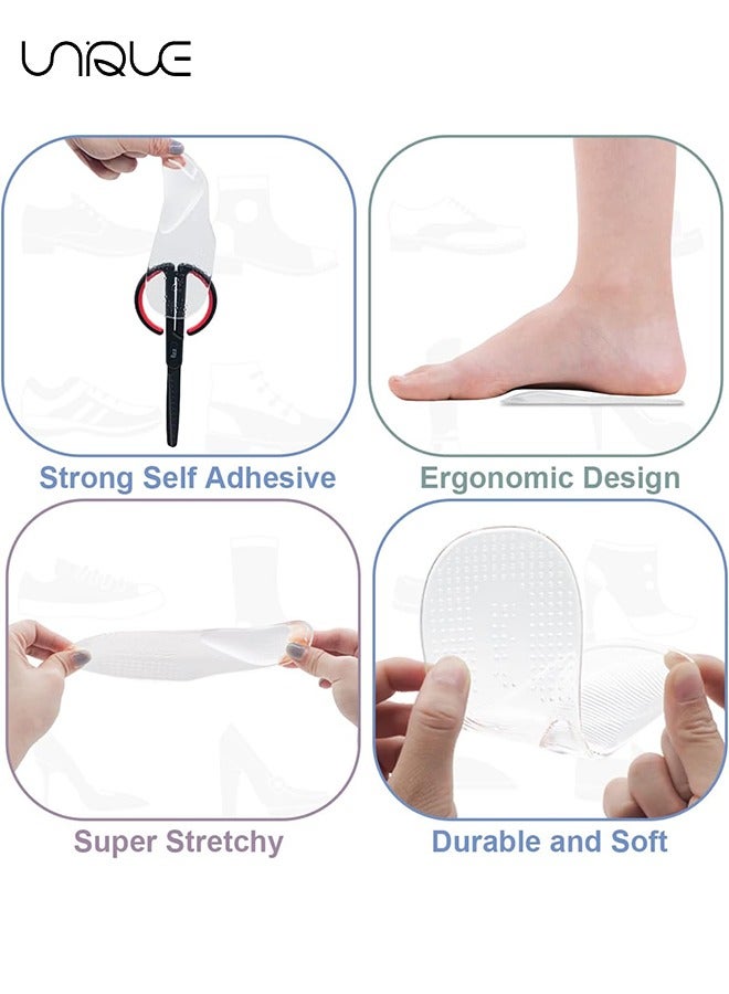 Unique 2 Pairs Arch Support Shoe Inserts for Plantar Fasciitis Relief, Self-Adhesive Arch Pads Heel Cushion for Flats, Heel Pain, Gel Arch Insoles for Men and Women (S+L, Transparent)  - Image 4