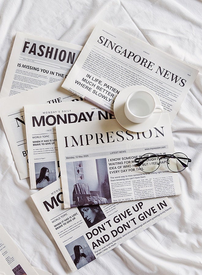 Lemon 5pcs English Newspaper Photography Props, Fashion Clothing Home Decor, Food Photography Background Props, Flower Wrapping Paper Atmosphere Decoration - Image 1