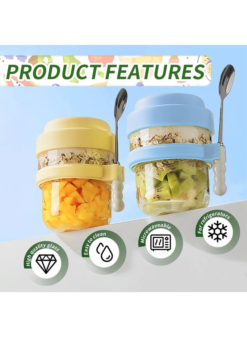 SYOSI Overnight Oats Jars Glass, Meal Prep Preserving Jars With Spoon And Airtight Lids, Reusable Food Storage Containers For Oatmeal Yogurt Salad Pudding Jam Desserts, 440ml Capacity, 2 Pcs - Image 5