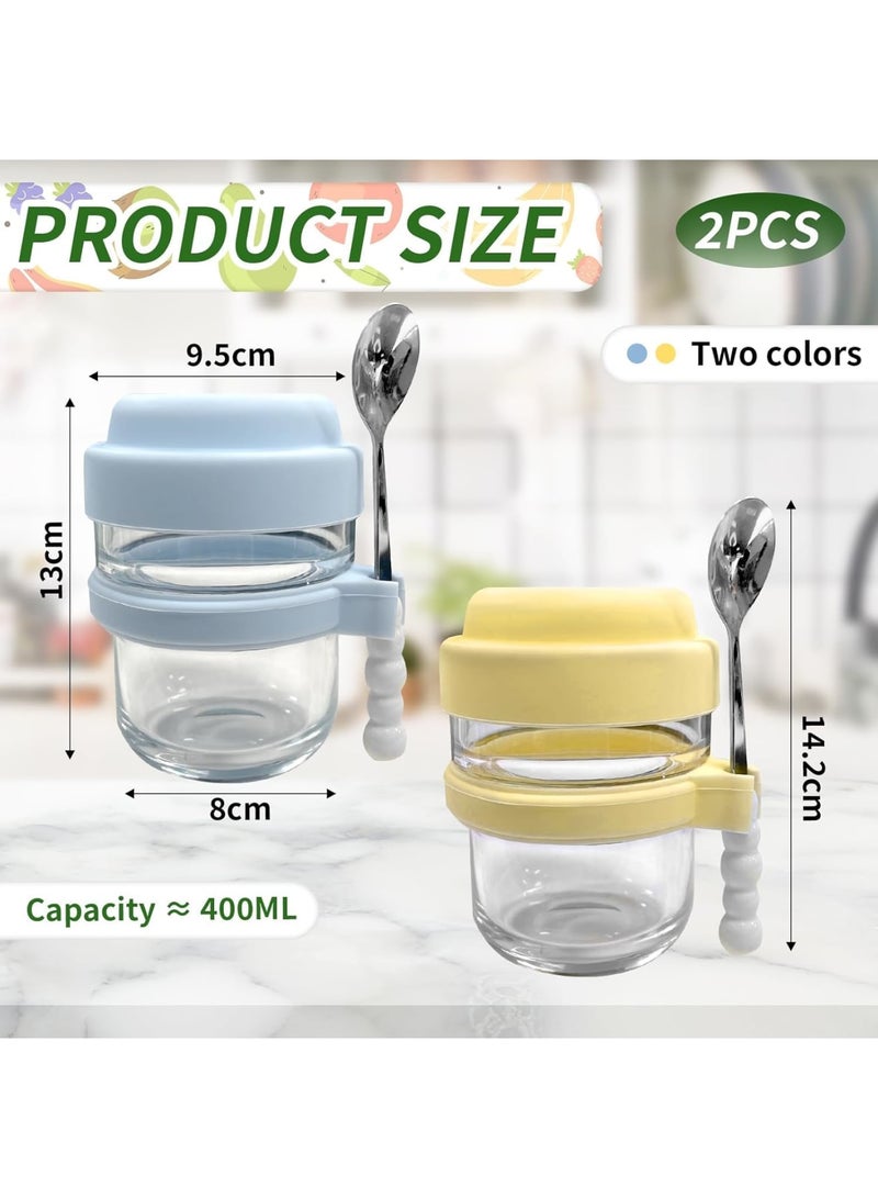 SYOSI Overnight Oats Jars Glass, Meal Prep Preserving Jars With Spoon And Airtight Lids, Reusable Food Storage Containers For Oatmeal Yogurt Salad Pudding Jam Desserts, 440ml Capacity, 2 Pcs - Image 2
