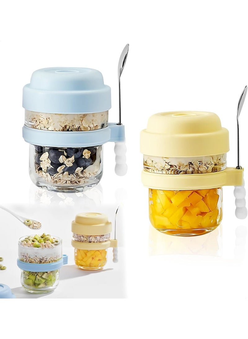 SYOSI Overnight Oats Jars Glass, Meal Prep Preserving Jars With Spoon And Airtight Lids, Reusable Food Storage Containers For Oatmeal Yogurt Salad Pudding Jam Desserts, 440ml Capacity, 2 Pcs - Image 1