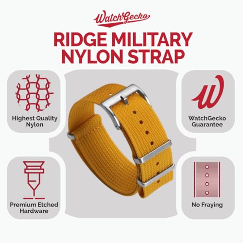 WatchGecko Ridge Military Nylon Watch Strap. Yellow 20mm. Rugged, Quick-Drying and Secure Replacement Wristwatch Strap for Outdoor Activities. - Image 3