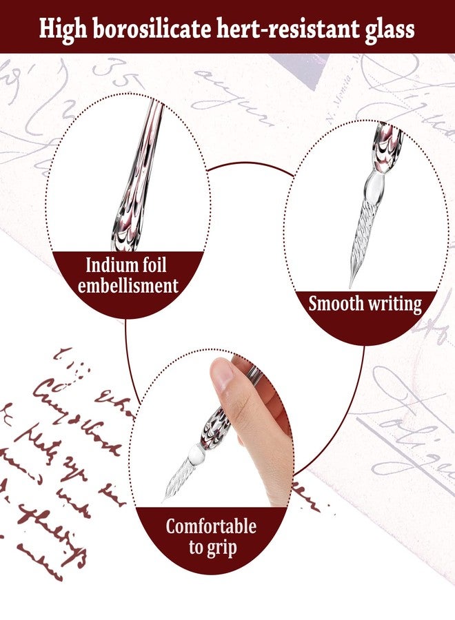 زنون قلم غمس زجاجي مصنوع يدويًا من زونون، 6 قطع، قلم توقيع من زجاج الكريستال، قلم خط زجاجي، قلم حبر غمس، قلم هدية من زجاج البوروسيليكات للكتابة والرسم والتوقيعات (لون عتيق، تصميم عصري) - Image 3