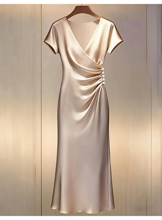 shein mother of the bride dresses gold Champagne Silk Satin Midi Dress For Women FROM SHEIN | Best Price Bahrain champagne mother of the bride dress