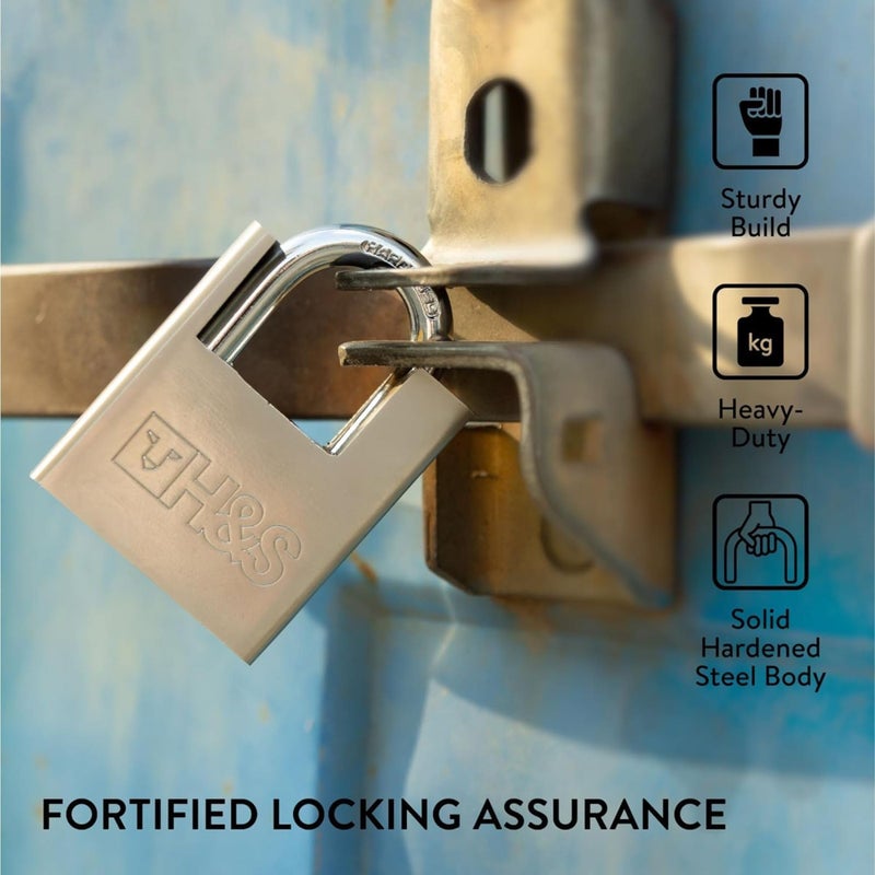 H&S High Security Padlock with Key - 60mm Pad Lock & 5 Keys - Heavy Duty Storage Unit Locker for Indoor & Outdoor - Image 2