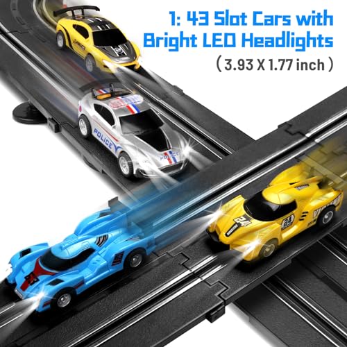 Pafolo Slot Car Race Track Set 19ft Electric Track with LED Lights and 4 Slot Cars 2 Hand Controllers and Racing Game Lap Counters Set Features Loop Turns and Crossover for Boys Age 612 - Image 5
