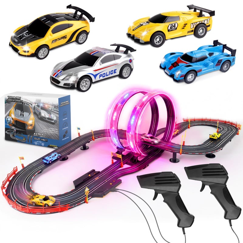 Pafolo Slot Car Race Track Set 19ft Electric Track with LED Lights and 4 Slot Cars 2 Hand Controllers and Racing Game Lap Counters Set Features Loop Turns and Crossover for Boys Age 612 - Image 4