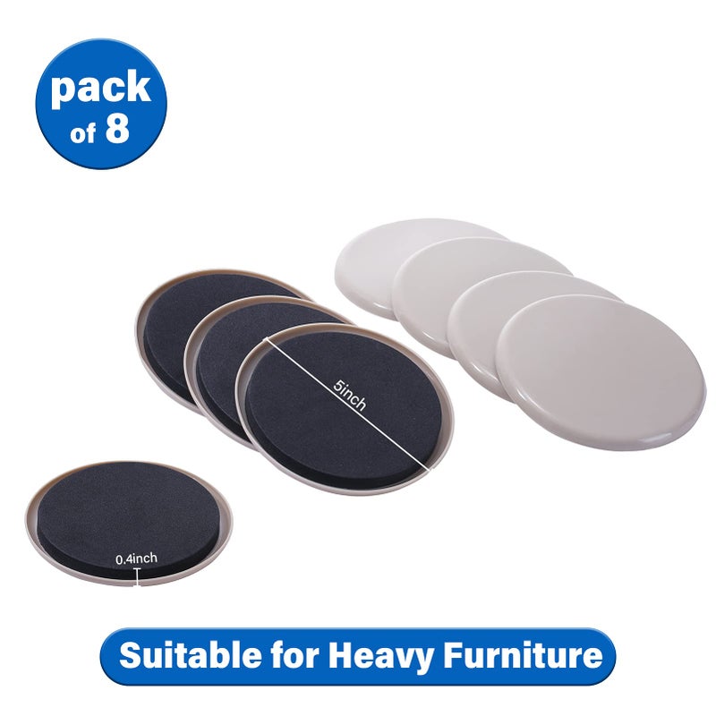 Kayzn Furniture Sliders For Carpet 8 Pcs 5"" Round Furniture Moving Pads Heavy-Duty Furniture Movers - Reusable Slider Move Any Item Quickly Easily And Safe! - Image 2