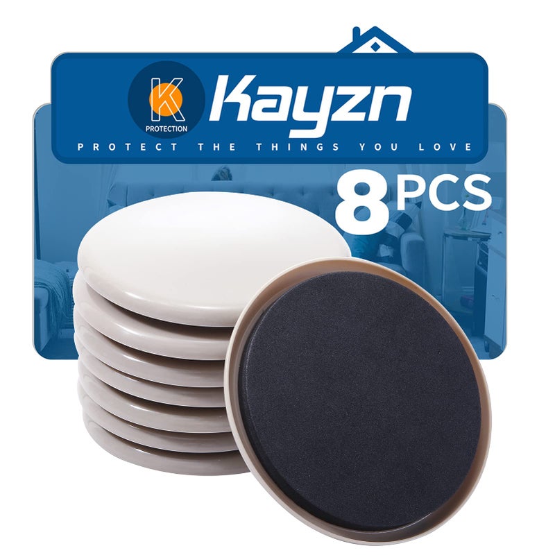 Kayzn Furniture Sliders For Carpet 8 Pcs 5"" Round Furniture Moving Pads Heavy-Duty Furniture Movers - Reusable Slider Move Any Item Quickly Easily And Safe! - Image 1