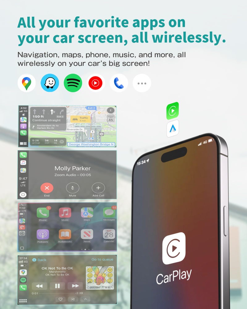 OTTOCAST Mini Cube 3.0 Wireless Carplay Adapter & Android Auto Wireless Adapter Silver (2-in-1) â€“ Plug & Play for iPhone & Samsung/Android Phones, Two Phones Memory, Auto-Reconnect, Stable 5GHz WiFi - Image 4