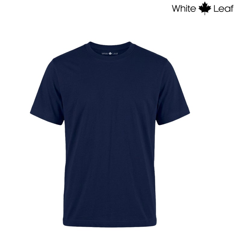 WHITE LEAF Men's Round Neck T-Shirt 1 Piece – 100% Combed Cotton Breathable Comfortable Casual Wear, Navy - Image 1