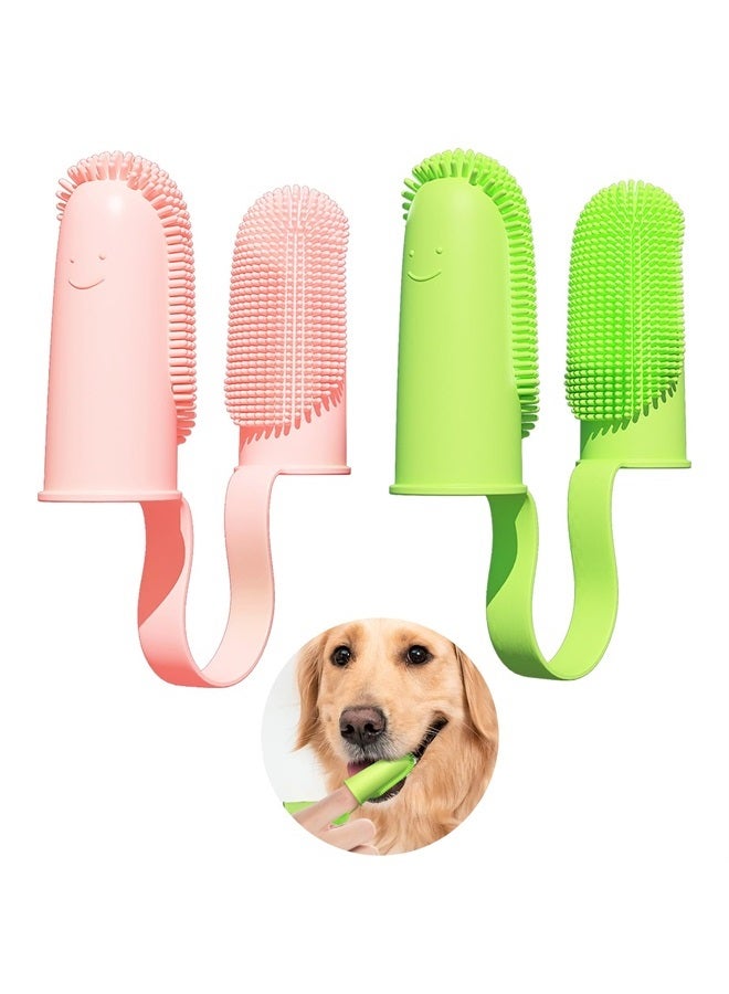 Pijaborg Finger Toothbrush for Dogs, Dog Toothbrush 2 Pack 135ºSurround Bristles for Dog Teeth Cleaning, Pet Finger Toothbrush Dental Care for Puppies, Cats and Small Dog (Pink and Green) - Image 1