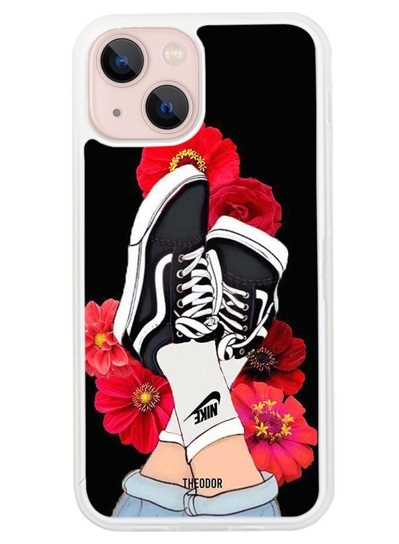Theodor Protective Case Cover For APPLE IPHONE 14 Feet & Red Flower (White Bumper) - Image 1