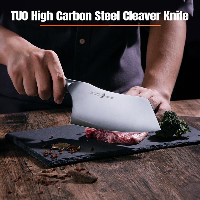 TUO Vegetable Cleaver Knife, Chinese Chef Knife 7 inch Meat Cleaver with Pakkawood Handle, Stainless Steel Butcher Chopper for Home Kitchen - Fiery Phoenix Series - Image 2