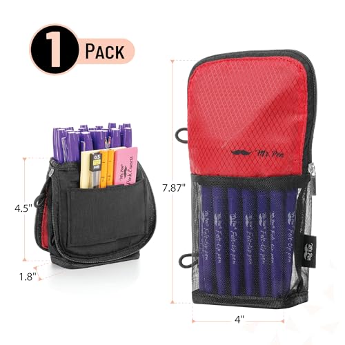 Mr. Pen- Standing Pencil Case Pouch, Sit & Lay Mesh-View Design, Black & Red, Interior Pocket & 2 Elastic Binder Loops, Cute Pencil Case for Girls and Boys - Image 2