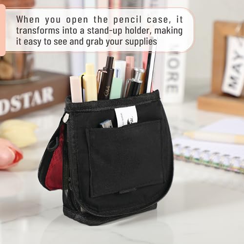 Mr. Pen- Standing Pencil Case Pouch, Sit & Lay Mesh-View Design, Black & Red, Interior Pocket & 2 Elastic Binder Loops, Cute Pencil Case for Girls and Boys - Image 5