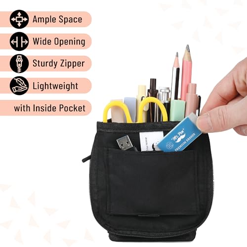 Mr. Pen- Standing Pencil Case Pouch, Sit & Lay Mesh-View Design, Black & Red, Interior Pocket & 2 Elastic Binder Loops, Cute Pencil Case for Girls and Boys - Image 3