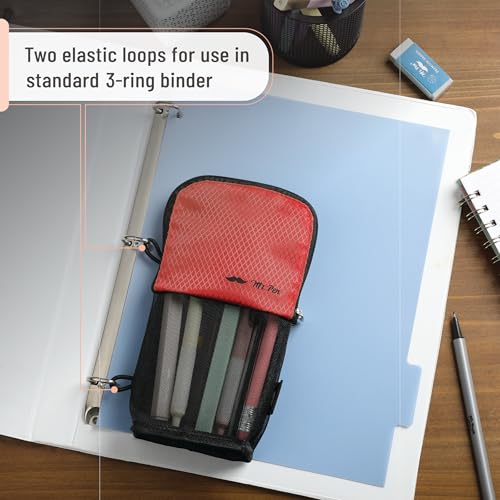 Mr. Pen- Standing Pencil Case Pouch, Sit & Lay Mesh-View Design, Black & Red, Interior Pocket & 2 Elastic Binder Loops, Cute Pencil Case for Girls and Boys - Image 4