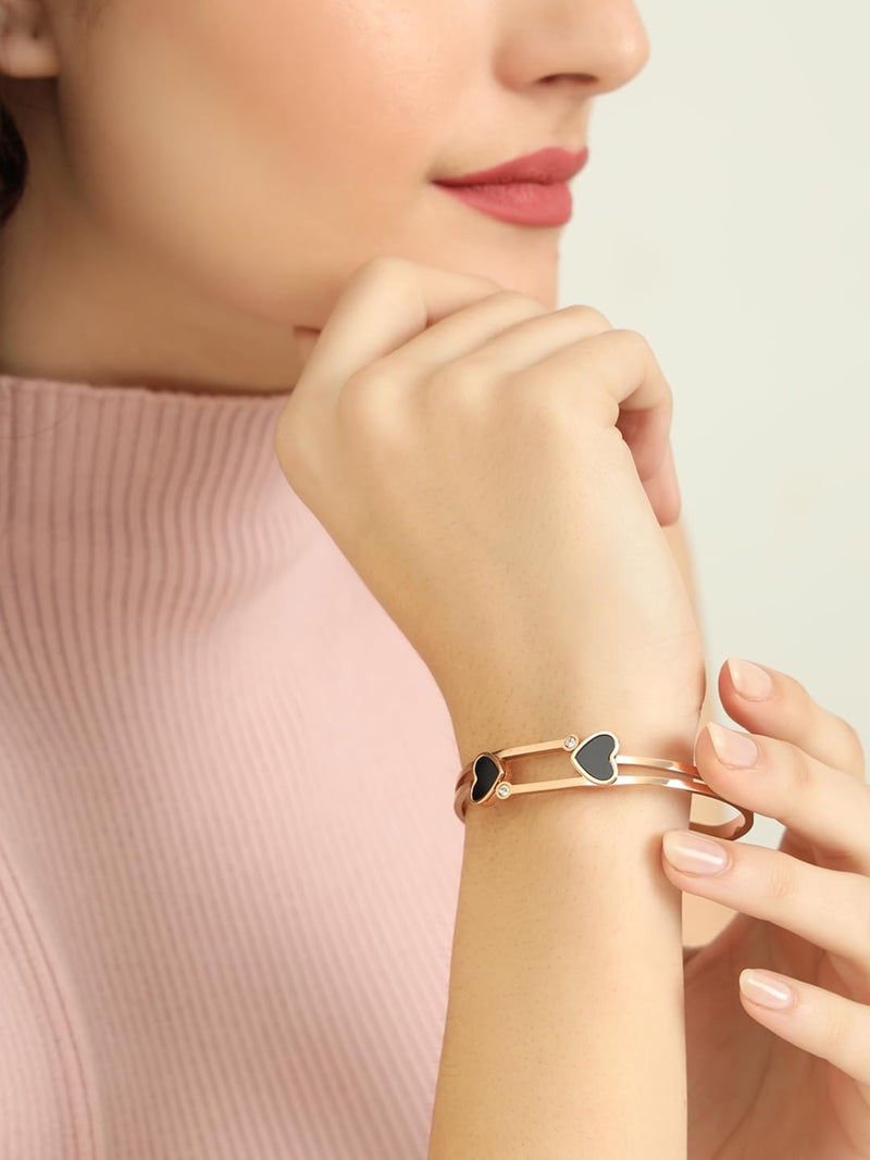 STYOLLO Stylish Rose Gold Anti-Tarnish Bangle Bracelet Kada For Women & Girls with American Diamonds | Premium Girls Bracelet Fashion Jewellery | Couples Gifts | Free Size-Set of 1 - Image 4