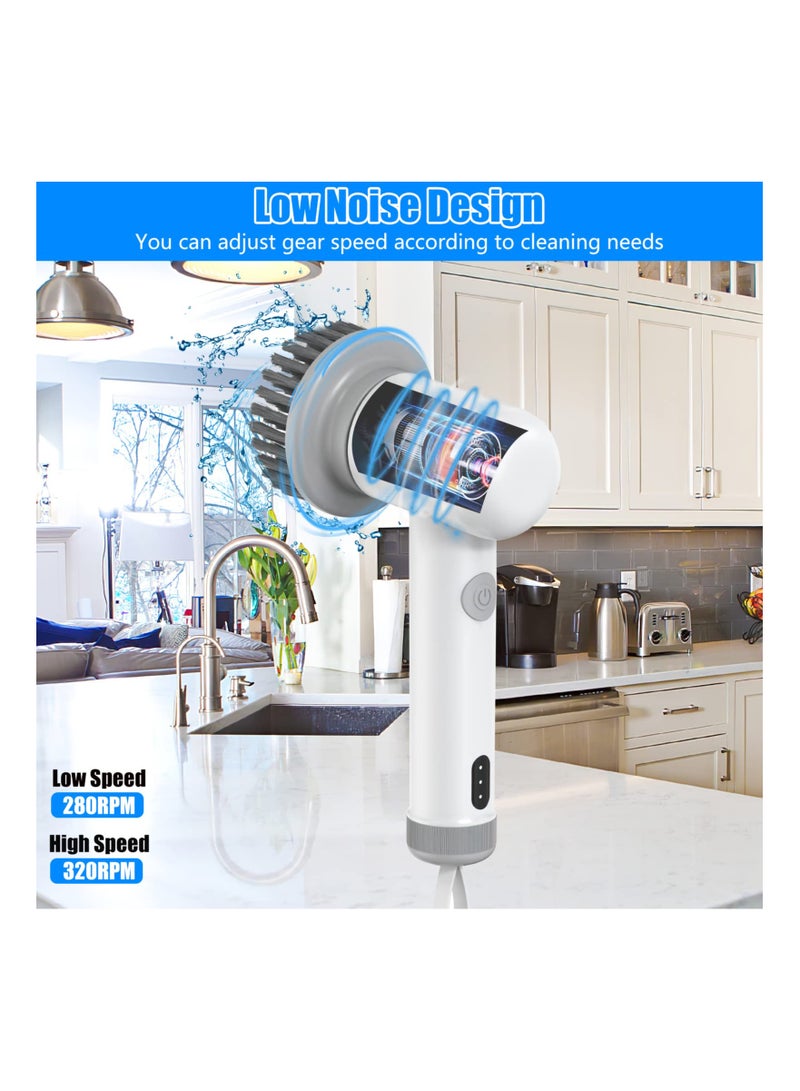 Electric Spin Scrubber, Cordless Handheld Cleaning Brush with 3 Replaceable Brush Heads IPX6 Waterproof Rechargeable Low Noise Scrub Brush with 2 Adjustable Speeds for Cleaning Kitchen Bathroom - Image 4