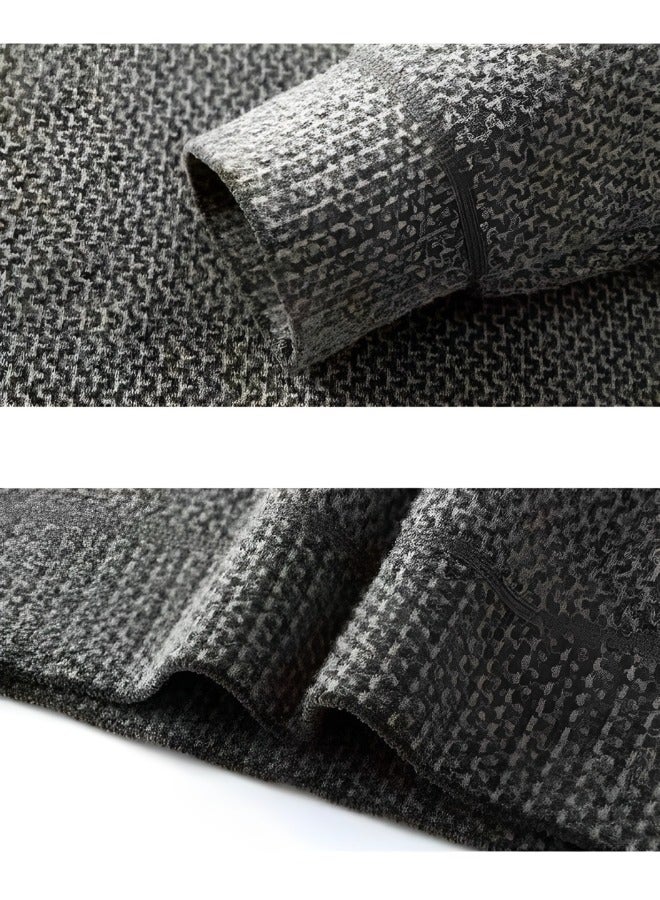 REOCLE Men's Fleece Thick Knitted Shirt Winter Long Sleeve Crewneck Sweatshirt Thermal Top Anti-Static Workout Base Layer - Image 5