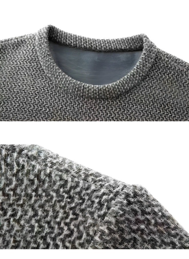 REOCLE Men's Fleece Thick Knitted Shirt Winter Long Sleeve Crewneck Sweatshirt Thermal Top Anti-Static Workout Base Layer - Image 4