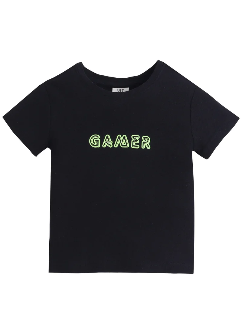فكتور اند جين Junior Boys Black 'GAMER' Printed T-Shirt (2-9Y)