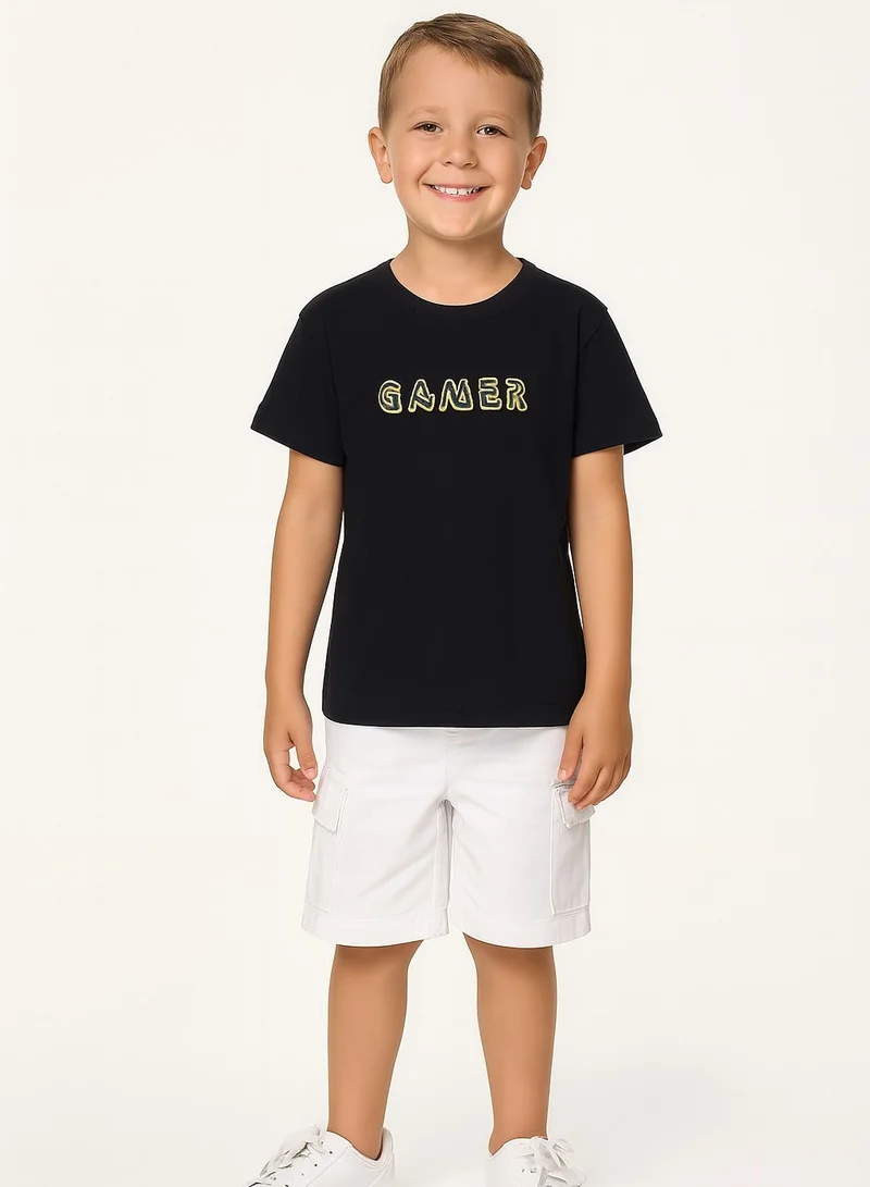 Victor And Jane  Junior Boys Black 'GAMER' Printed T-Shirt (2-9Y) for Men | Best Price UAE