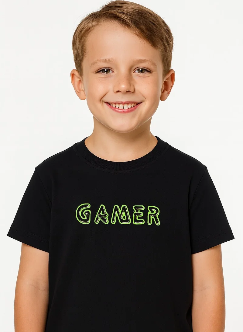 victor and jane Junior Boys Black 'GAMER' Printed T-Shirt (2-9Y)