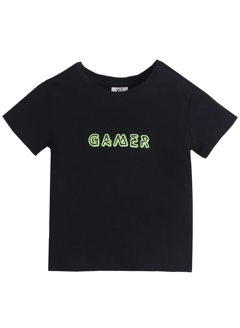 victor and jane Junior Boys Black 'GAMER' Printed T-Shirt (2-9Y)