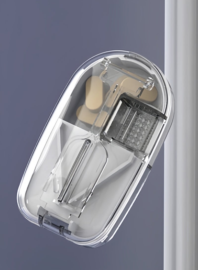 Portable pill box, pill cutter for small and large pills, pill box with grinding function, storage function and separate medicine outlet, suitable for daily use and travel (transparent color) - Image 3