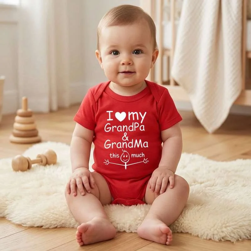 Matching Family Outfits I Love My Grandpa & Grandma This Much Baby Bodysuit – Cute Infant Onesie for Grandparents, Soft Cotton Baby Romper, Adorable Newborn Outfit, Baby Shower Gift, Everyday Wear
