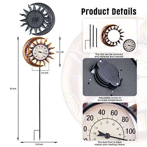 MUMTOP Outdoor Thermometers for Patio - Wall Thermometer, Indoor Outdoor Thermometer with Garden Stake for Home and Garden Decor (Sun and Moon) - Image 2