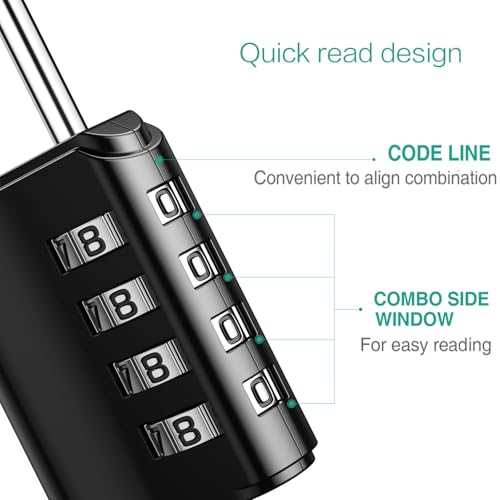 ORIA 4 Digit Padlock, [New Version] Combination Lock with 2 Keys, Outdoor Waterproof Padlock for School Gym Locker, Sports Locker, Case, Toolbox, Case, Hasp Storage, Black and Silver, 2 Pack - Image 3