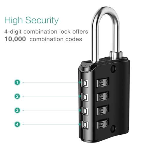ORIA 4 Digit Padlock, [New Version] Combination Lock with 2 Keys, Outdoor Waterproof Padlock for School Gym Locker, Sports Locker, Case, Toolbox, Case, Hasp Storage, Black and Silver, 2 Pack - Image 4