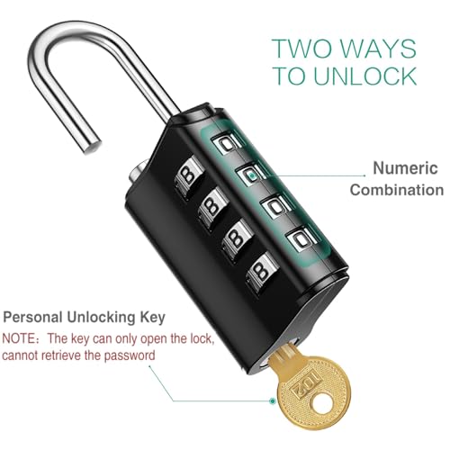 ORIA 4 Digit Padlock, [New Version] Combination Lock with 2 Keys, Outdoor Waterproof Padlock for School Gym Locker, Sports Locker, Case, Toolbox, Case, Hasp Storage, Black and Silver, 2 Pack - Image 2