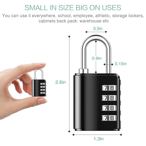 ORIA 4 Digit Padlock, [New Version] Combination Lock with 2 Keys, Outdoor Waterproof Padlock for School Gym Locker, Sports Locker, Case, Toolbox, Case, Hasp Storage, Black and Silver, 2 Pack - Image 5