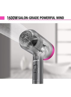 Ionic Blow Dryer 1600W, Portable Lightweight Fast Drying Negative Ion Hairdryer Blowdryer, 3 Heat Settings & Infinity Speed, With Diffuser And Concentrator Nozzle For Home & Travel
