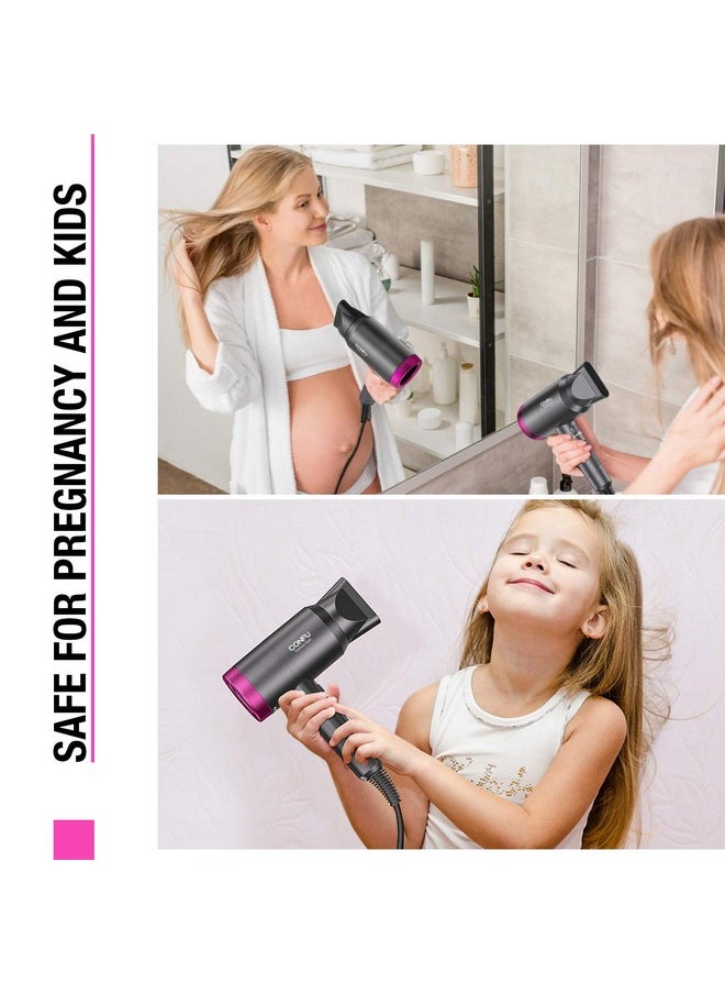 CONFU - Ionic Blow Dryer 1600W, Portable Lightweight Fast Drying Negative Ion Hairdryer Blowdryer, 3 Heat Settings & Infinity Speed, With Diffuser And Concentrator Nozzle For Home & Travel - Image 1