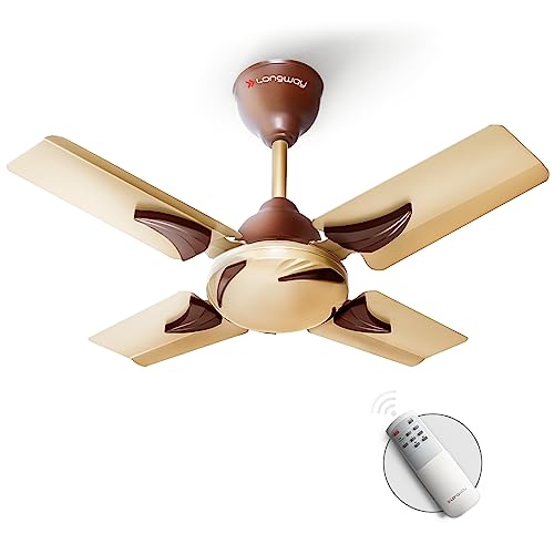 LONGWAY Creta P1 600 mm/24 inch Ultra High Speed 4 Blade Anti-Dust Decorative Star Rated Remote Controlled Ceiling Fan 2 Years Warranty (Golden, Pack of 1) - Image 1