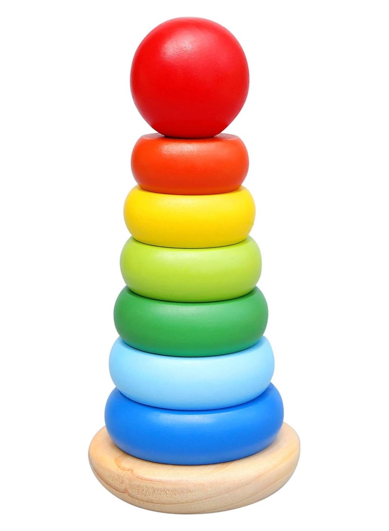 Stacking Rings Set Wood Montessori Ring Sensory Baby Links Stacker Toy Rainbow Colors for Boy or Girl  - Image 1
