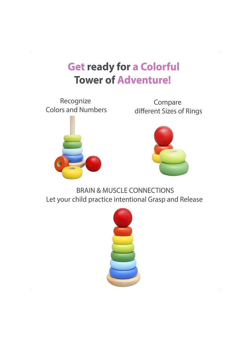 Stacking Rings Set Wood Montessori Ring Sensory Baby Links Stacker Toy Rainbow Colors for Boy or Girl  - Image 4